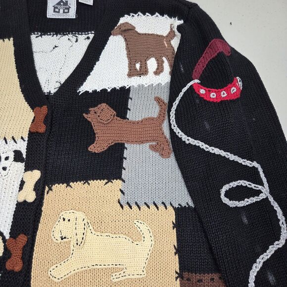 Vintage 90s Storybook Knits Womens Blue Playful Dogs Cardigan Sweater Size 1X - Picture 10 of 15